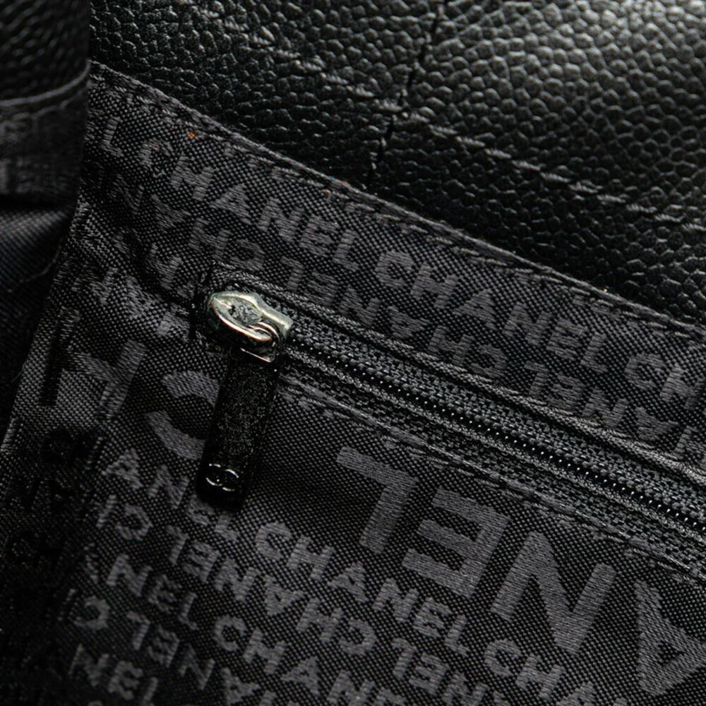 CHANEL Black Caviar Leather Logo Tote Bag